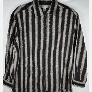 Vintage Esprit Striped Embroidered Snap Front Top Sz L Cotton Rayon Southwestern